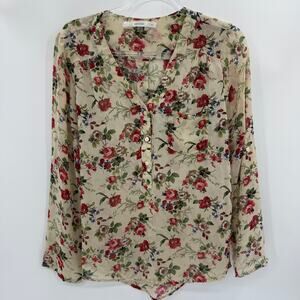 FUN2FUN Prairie Sheer Rose Floral Layering Shirt Size M Long Sleeve Cottagecore